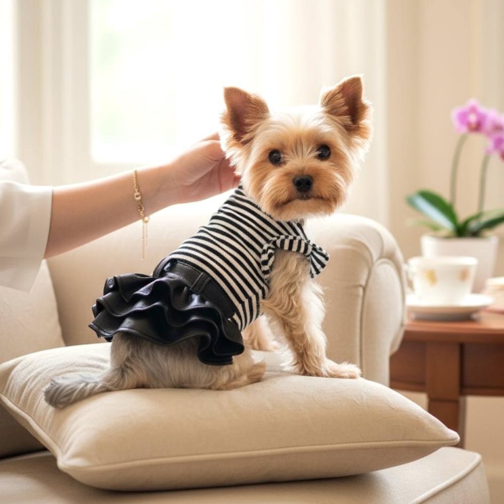 SALE | Faux Leather and Striped Knit Pullover Dress for Small Breeds